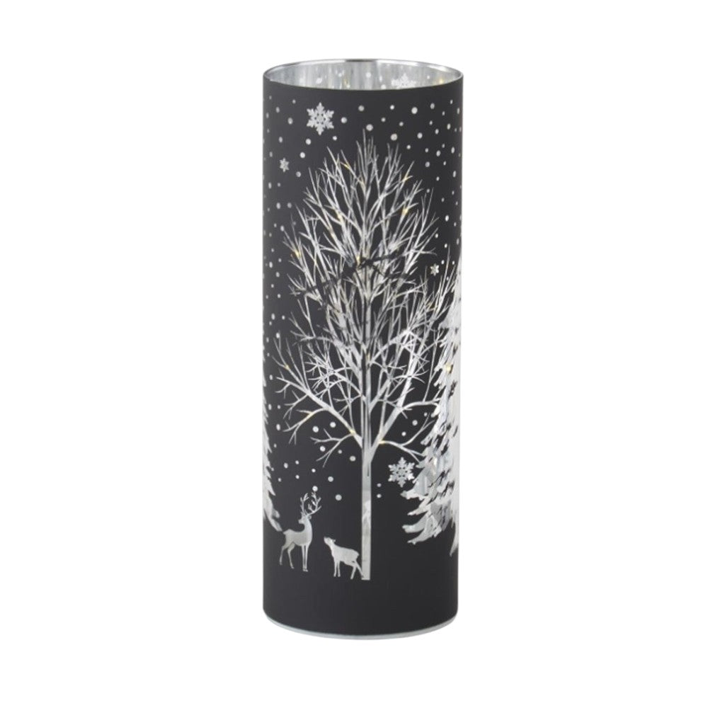 10" Black Laser-Engraved Winter Scene LED Votive – Cozy Glow