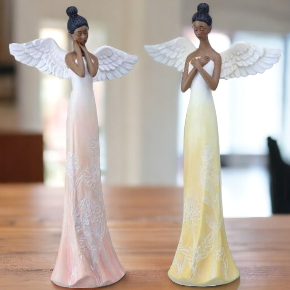 14" African American Angel Figurine – Elegant Resin Christmas Decoration