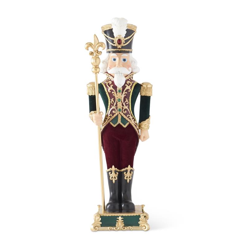 35.25" Green & Burgundy Velvet Coat Resin Soldier w/Staff