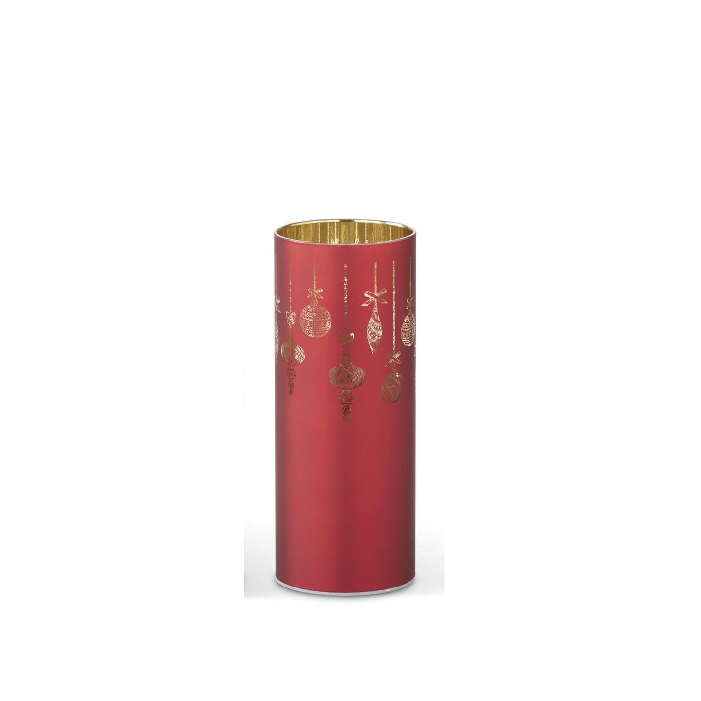 Small Red Ornament Laser Engraved LED Cylinder w/ Timer – 6"