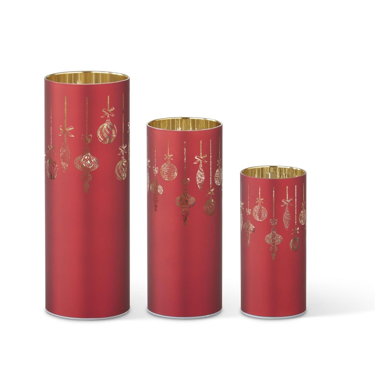 Small Red Ornament Laser Engraved LED Cylinder w/ Timer – 6"
