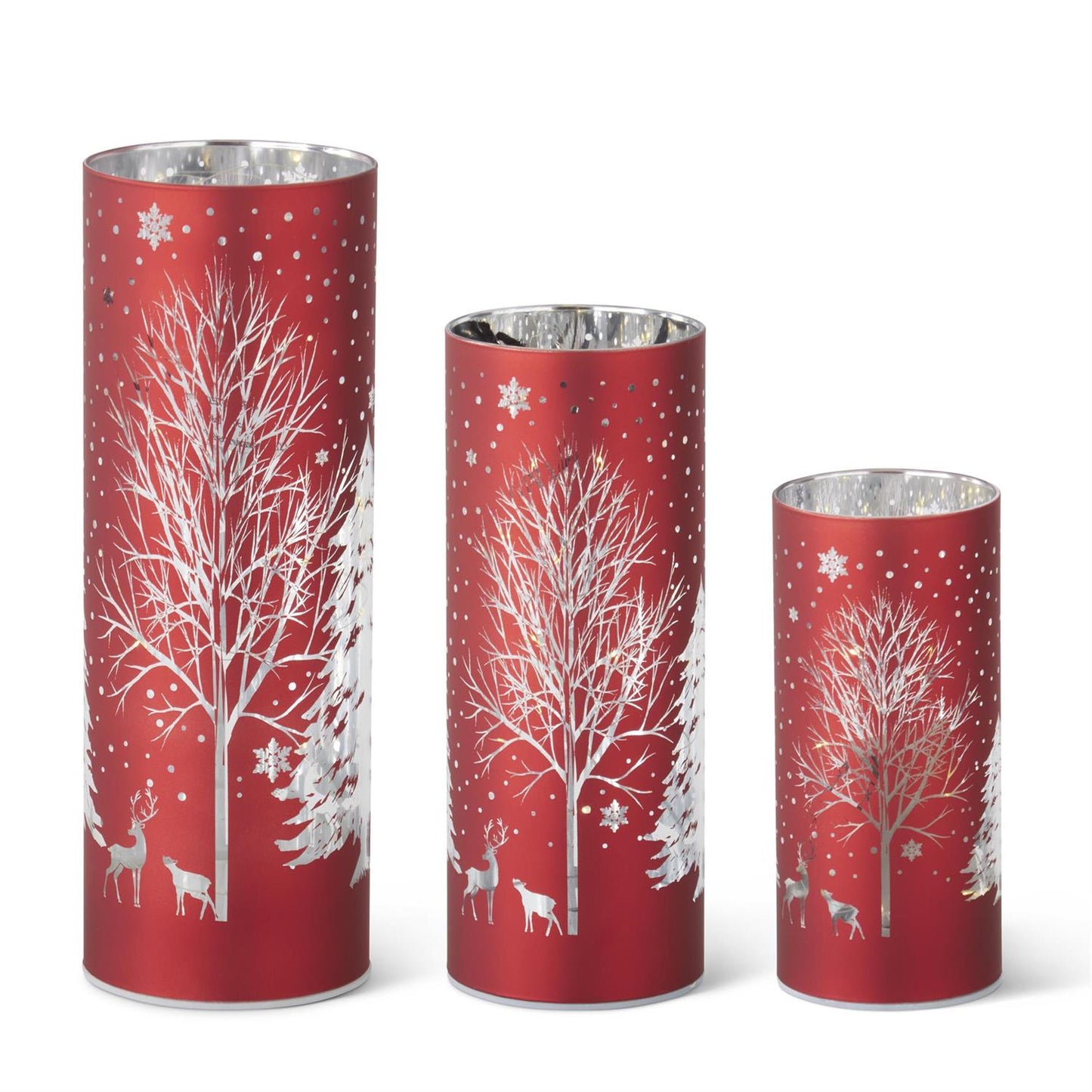 Red Laser Engraved Winter Scene LED Cylinder – 8"