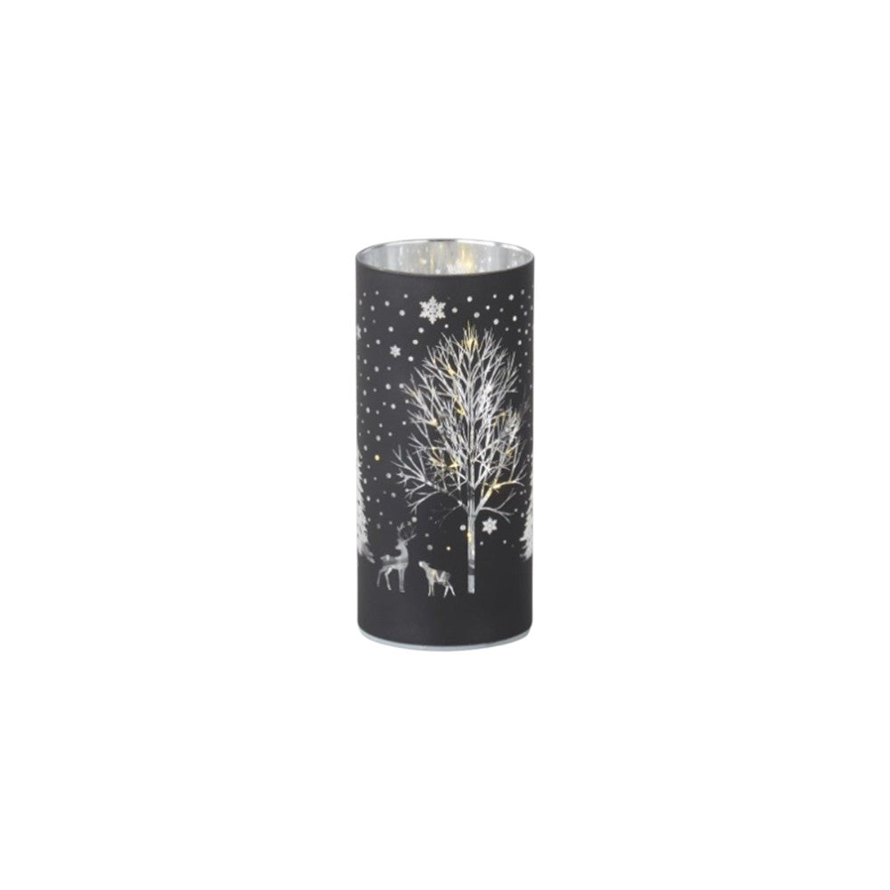 6" Black Laser-Engraved Winter Scene LED Votive – Cozy Glow