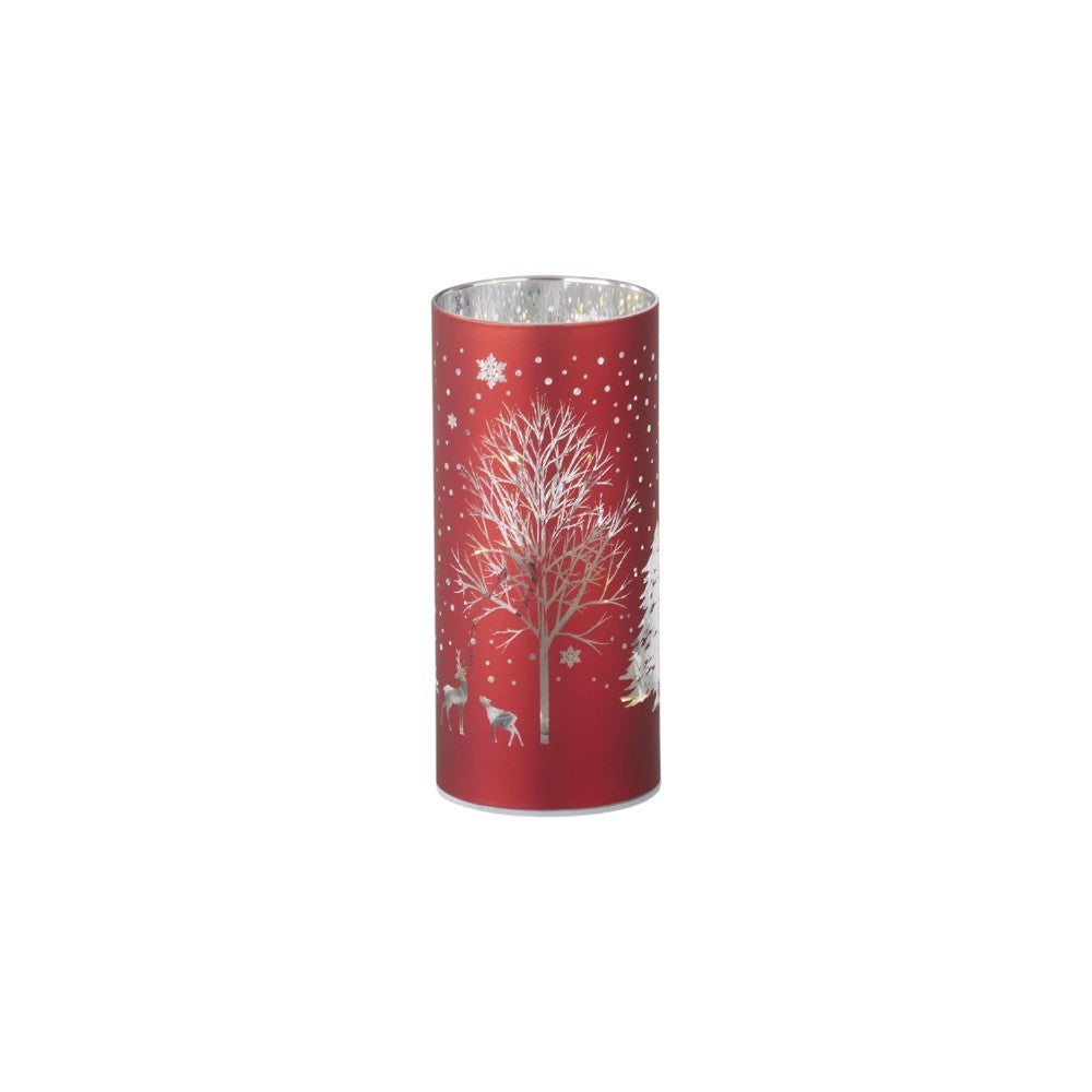 Red Laser Engraved Winter Scene LED Cylinder – 6"