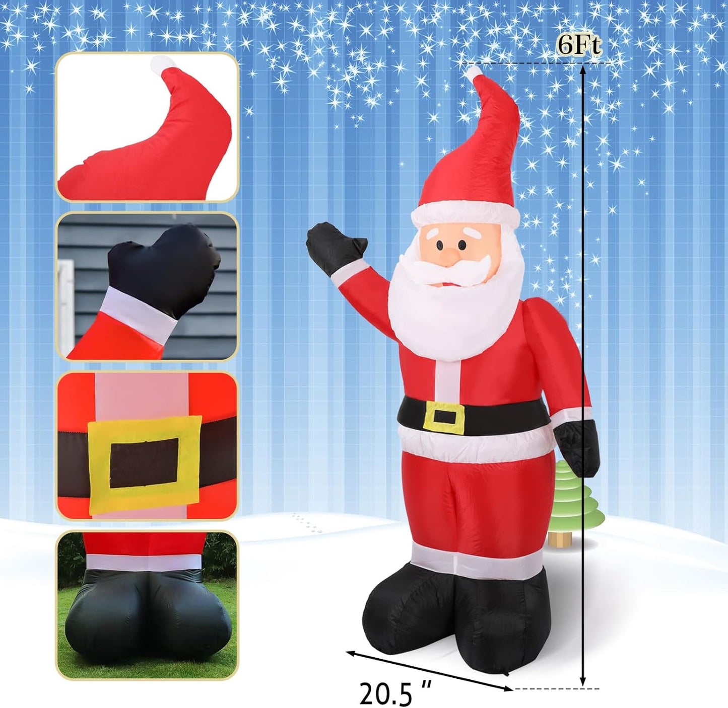 6FT Inflatables Santa Claus with Built-in LED Light
