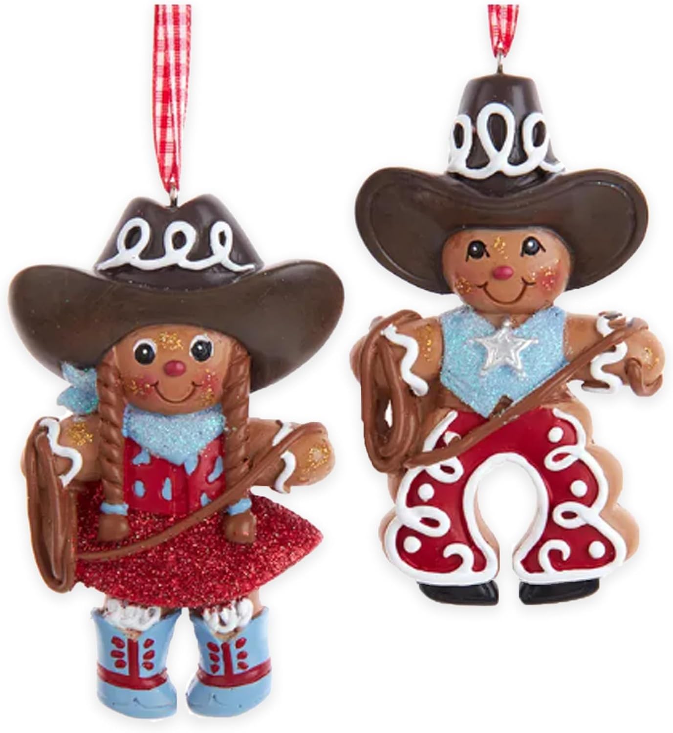 4" Gingerbread Cowboy & Cowgirl Ornaments – Set of 2 Fun Christmas Decorations