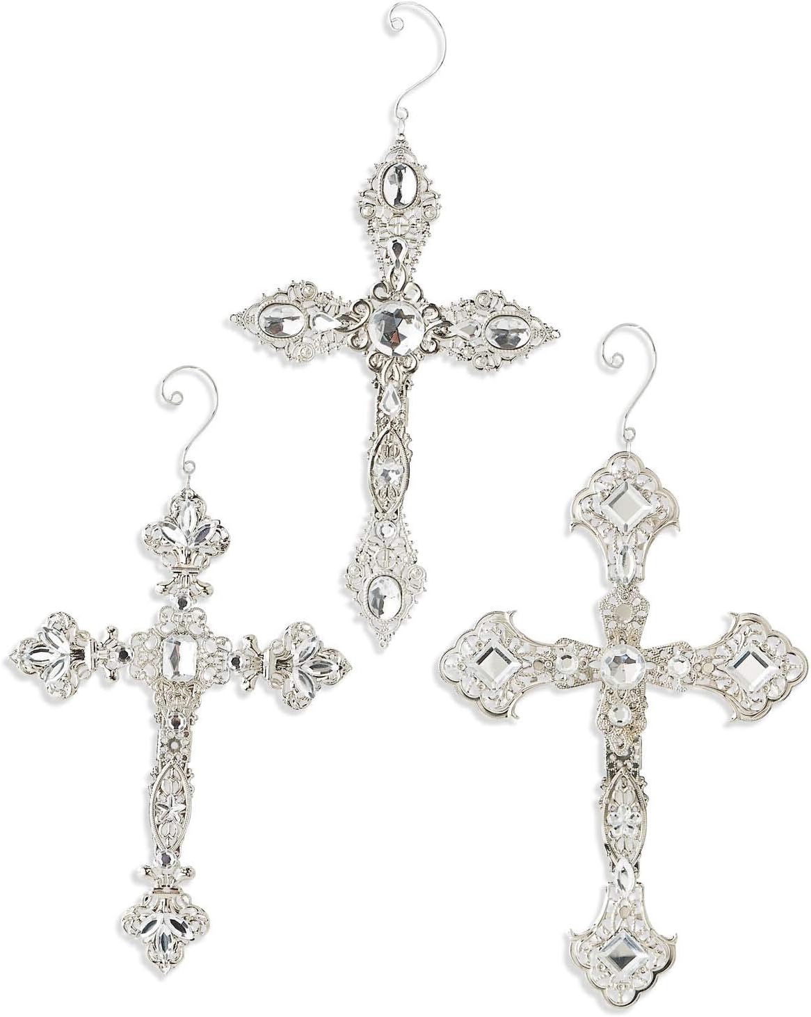 10" Two-Sided Cross Ornaments with Rhinestones – Elegant Christmas Decorations