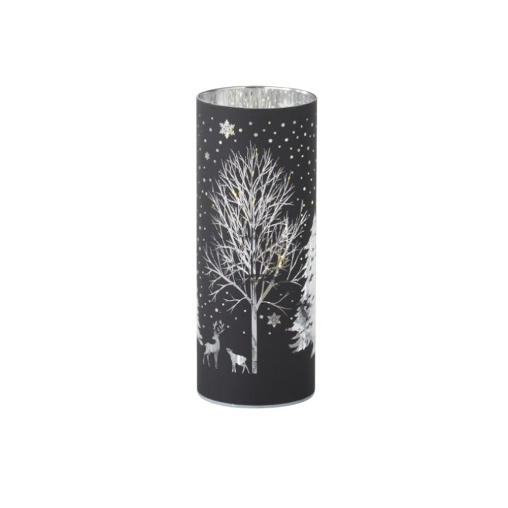 8" Black Laser-Engraved Winter Scene LED Votive – Cozy Glow