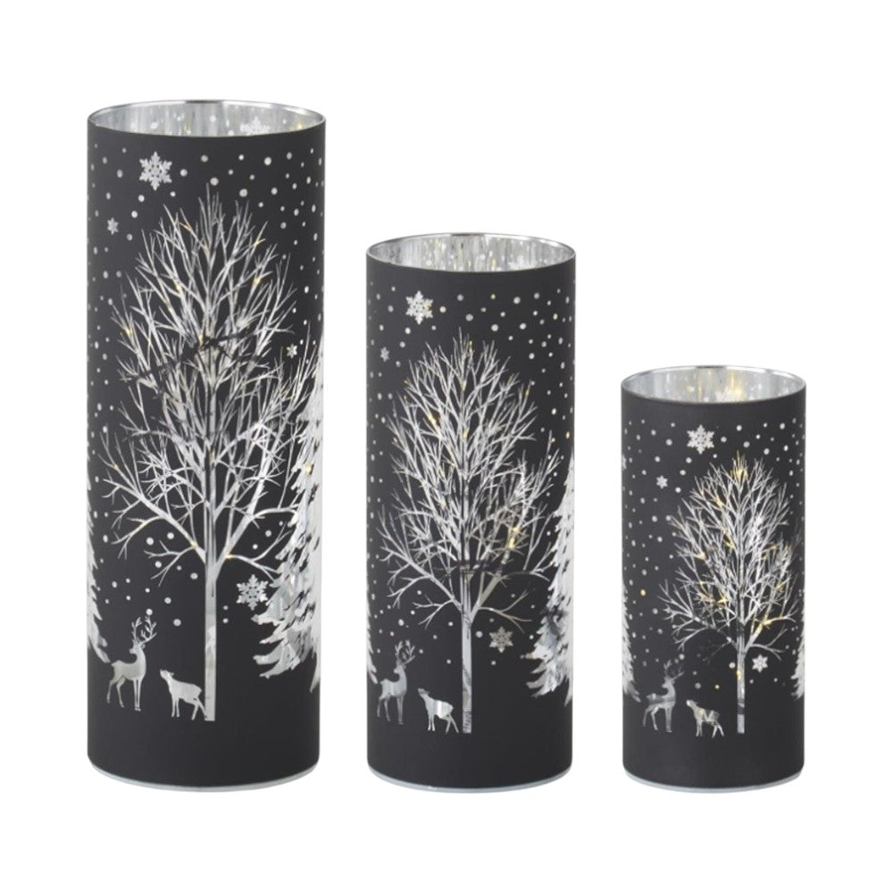 10" Black Laser-Engraved Winter Scene LED Votive – Cozy Glow