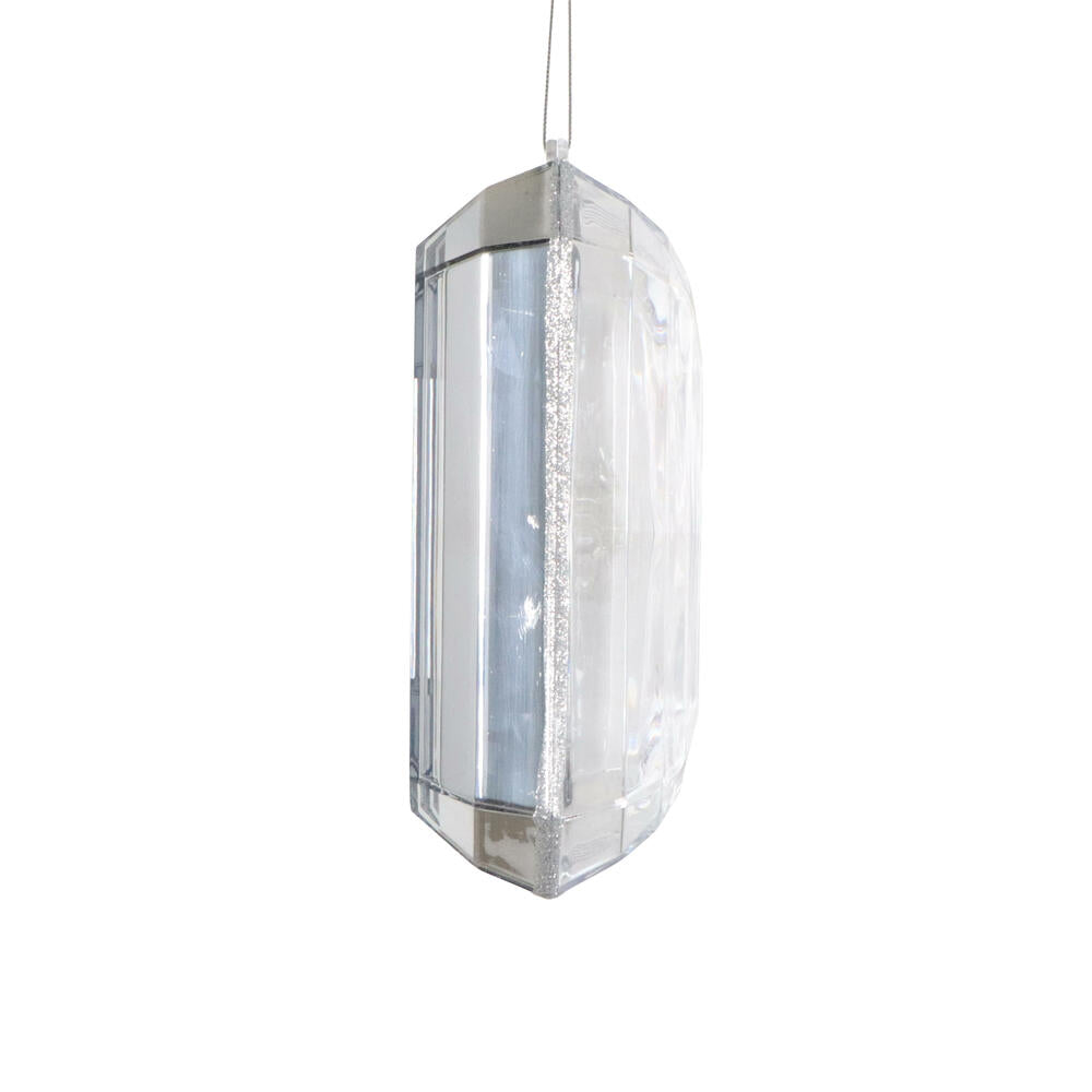 8″ Silver Rectangle Jewel Glitter Ornament – Sparkling Acrylic Jewel