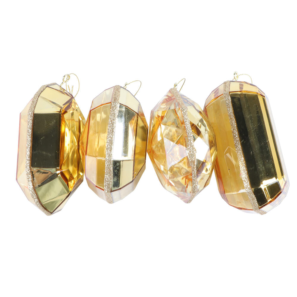 4–5″ Gold Rectangle Jewel Glitter Ornaments - Set for 4
