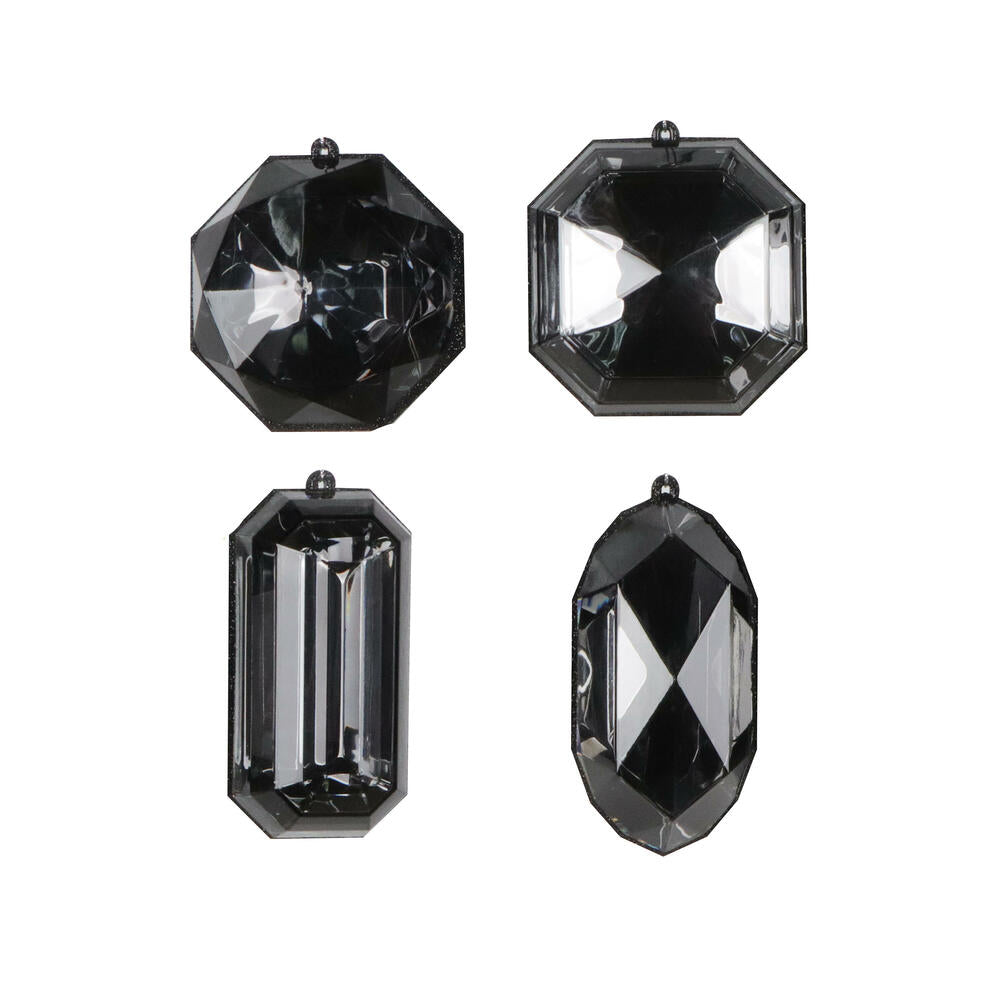 4–5″ Black Rectangle Jewel Glitter Ornaments - Set for 4