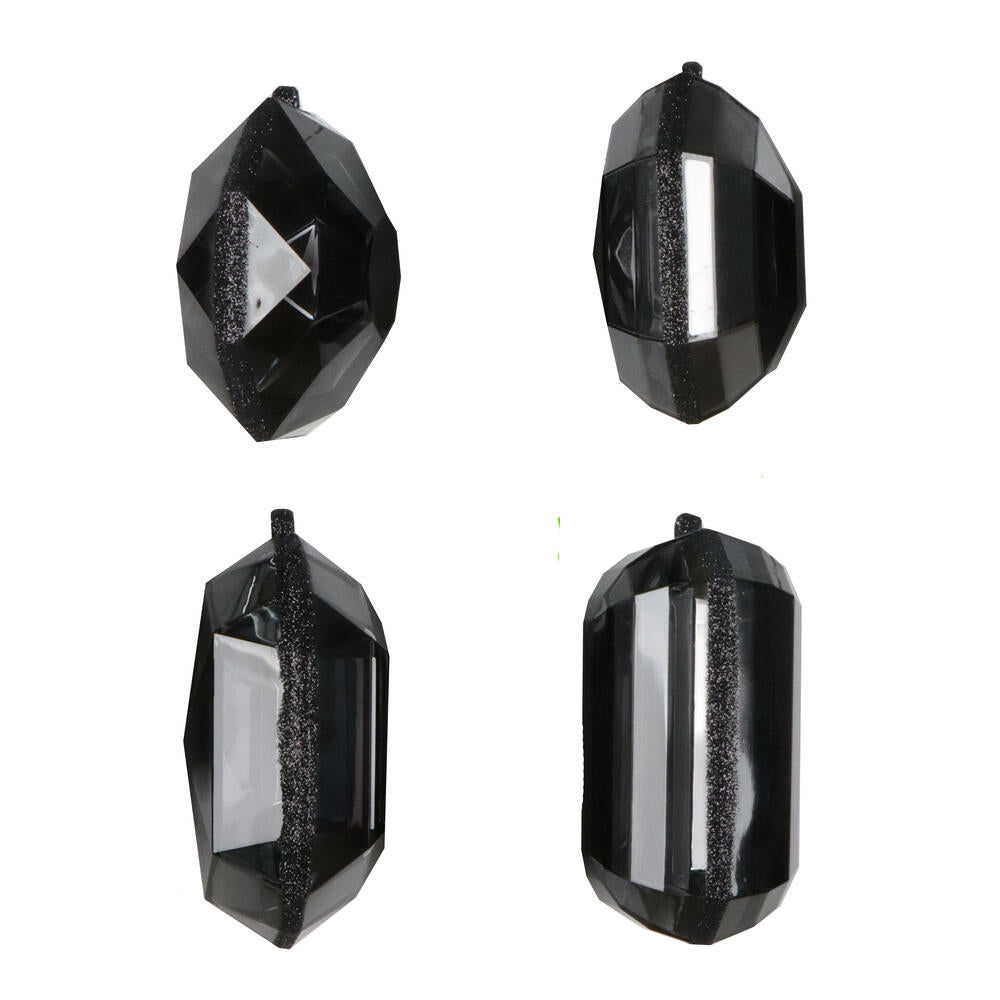 4–5″ Black Rectangle Jewel Glitter Ornaments - Set for 4