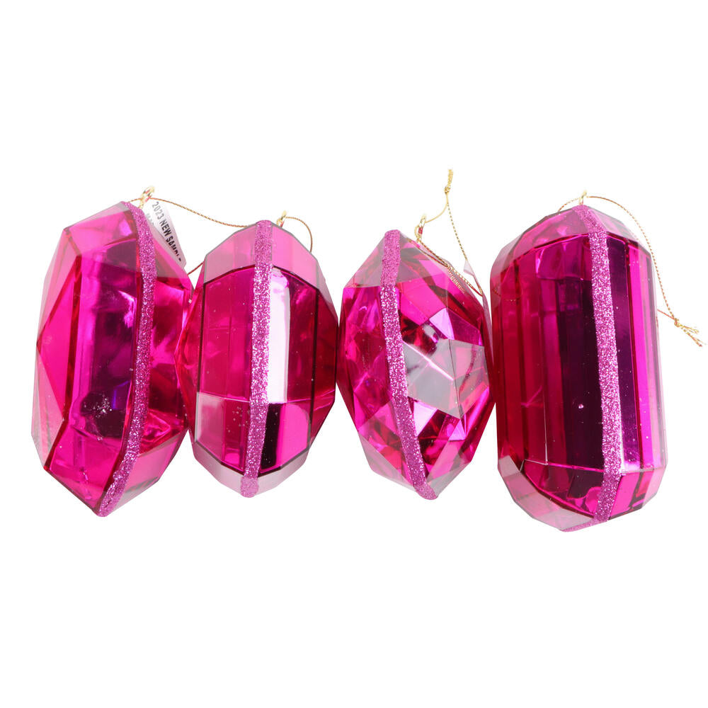 4–5″ Pink Rectangle Jewel Glitter Ornaments - Set for 4