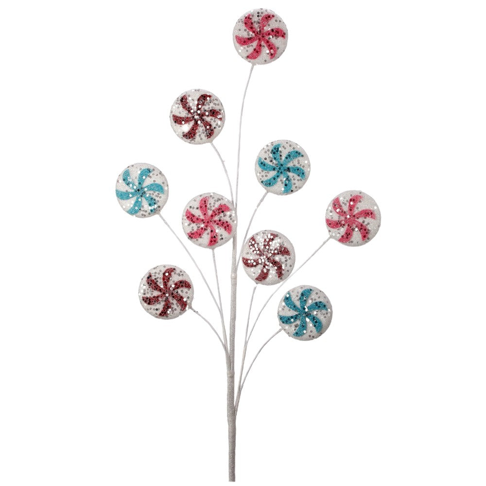 27" Pastel and Peppermint Candy Disk Spray Whimsical Christmas Decoration