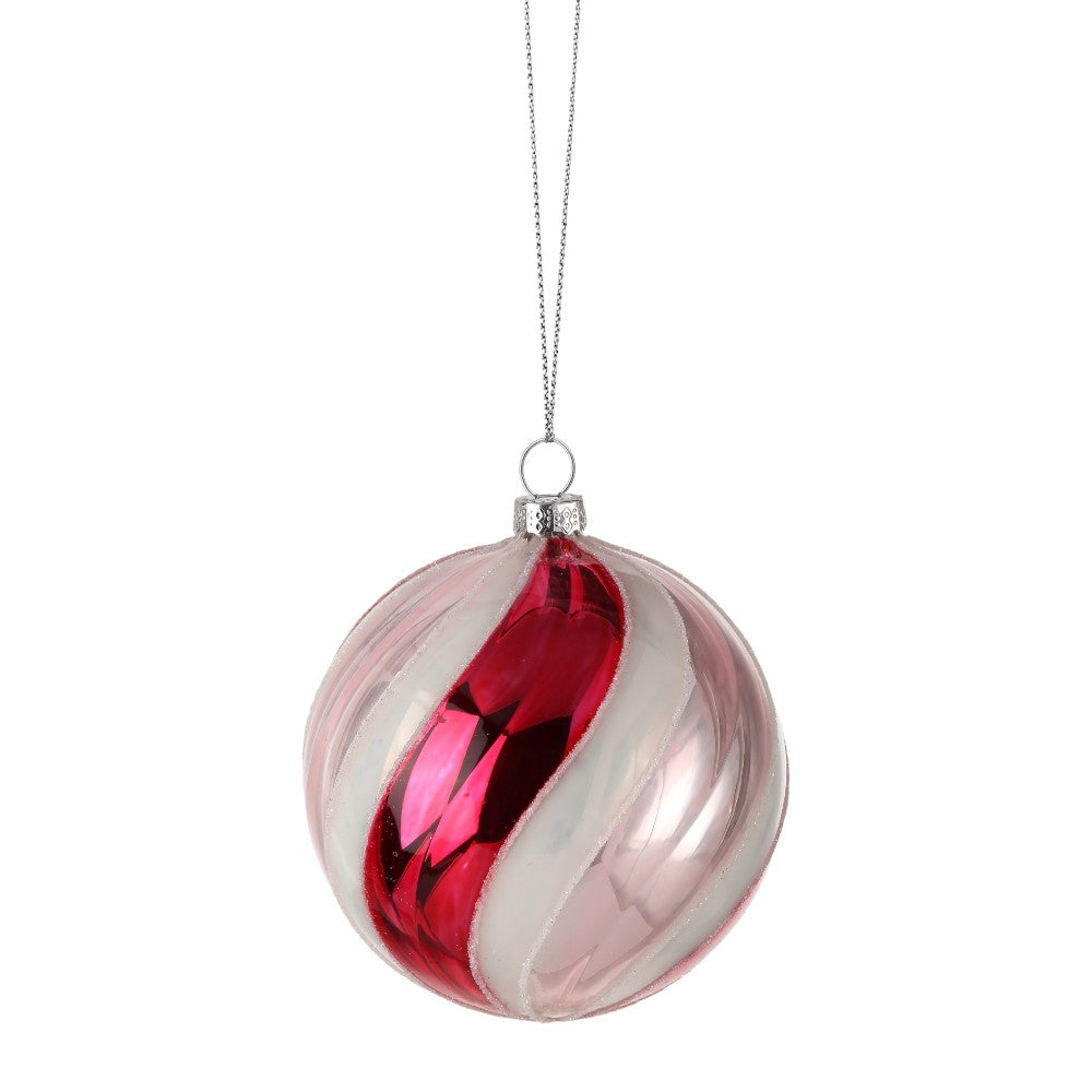 4-4.5" Glass Pearl Candy Stripe Ball/Onion - Elegant Christmas Tree Decorations