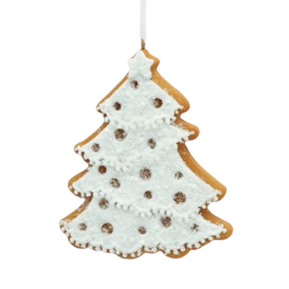 4" White Iced Gingerbread Christmas Tree Ornament – Frosted Cookie Holiday Decoration
