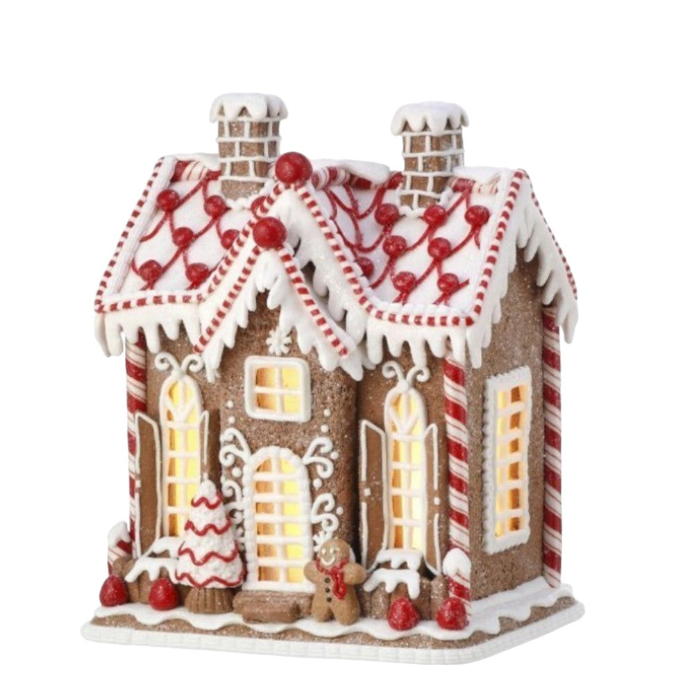 10" LED Icing Gingerbread House with Timer - Battery-Operated Christmas Decoration