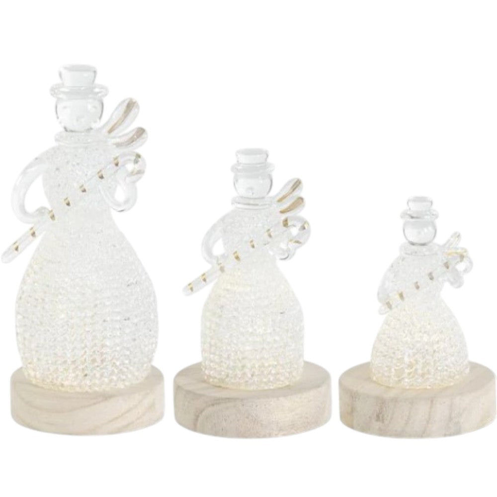 4.5" LED Spun Glass Snowmen with Timers – Handcrafted Holiday Decor