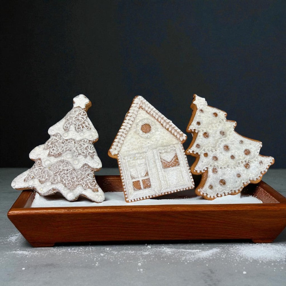 4" White Iced Gingerbread Cookie Ornament Collection – 3 PCS Set