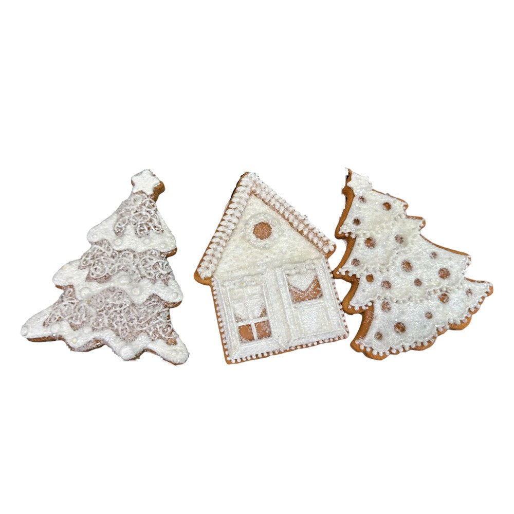 4" White Iced Gingerbread Cookie Ornament Collection – 3 PCS Set