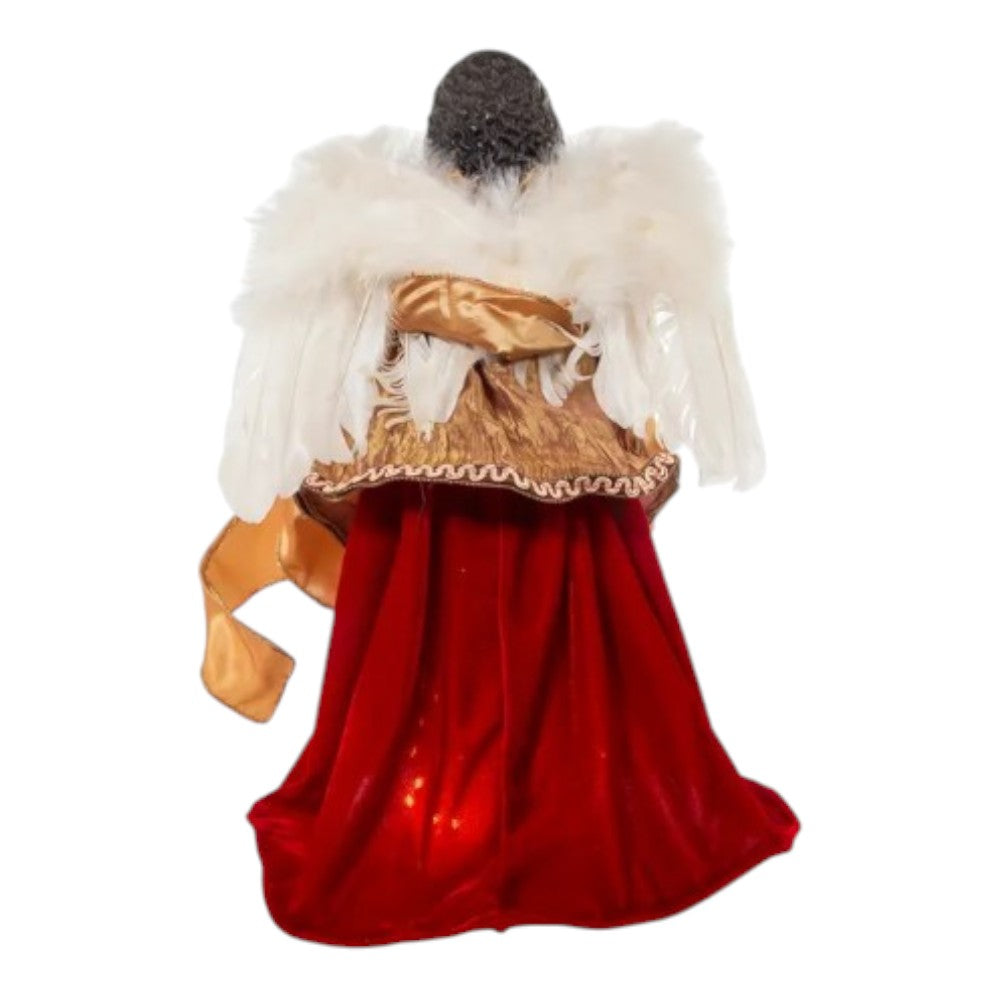 16" African American Angel Treetop - 10-Light Red & Gold