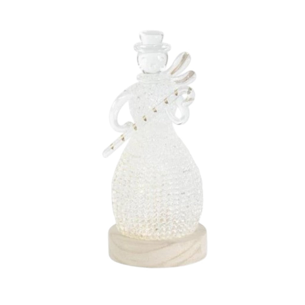 7" LED Spun Glass Snowmen with Timers – Handcrafted Holiday Decor