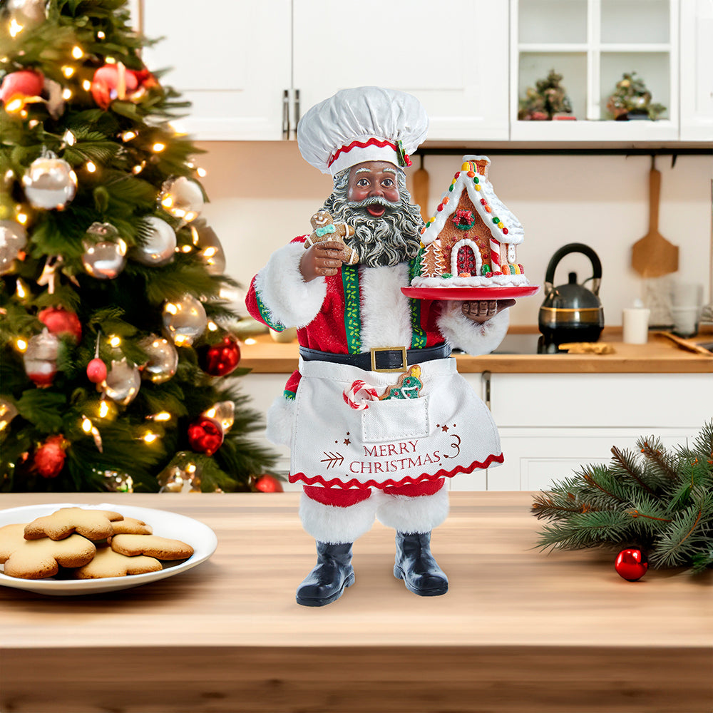 10.5" Fabriché™ African American Gingerbread Chef Santa – Festive Christmas Figure