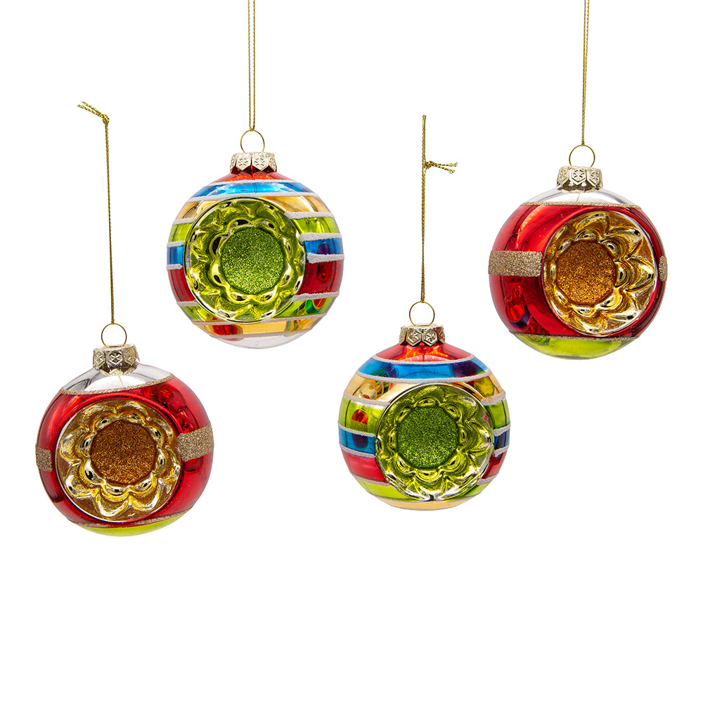 3" Vintage Tinsel Glass Christmas Ornament Set of 4 - Elegant Retro Holiday Decorations