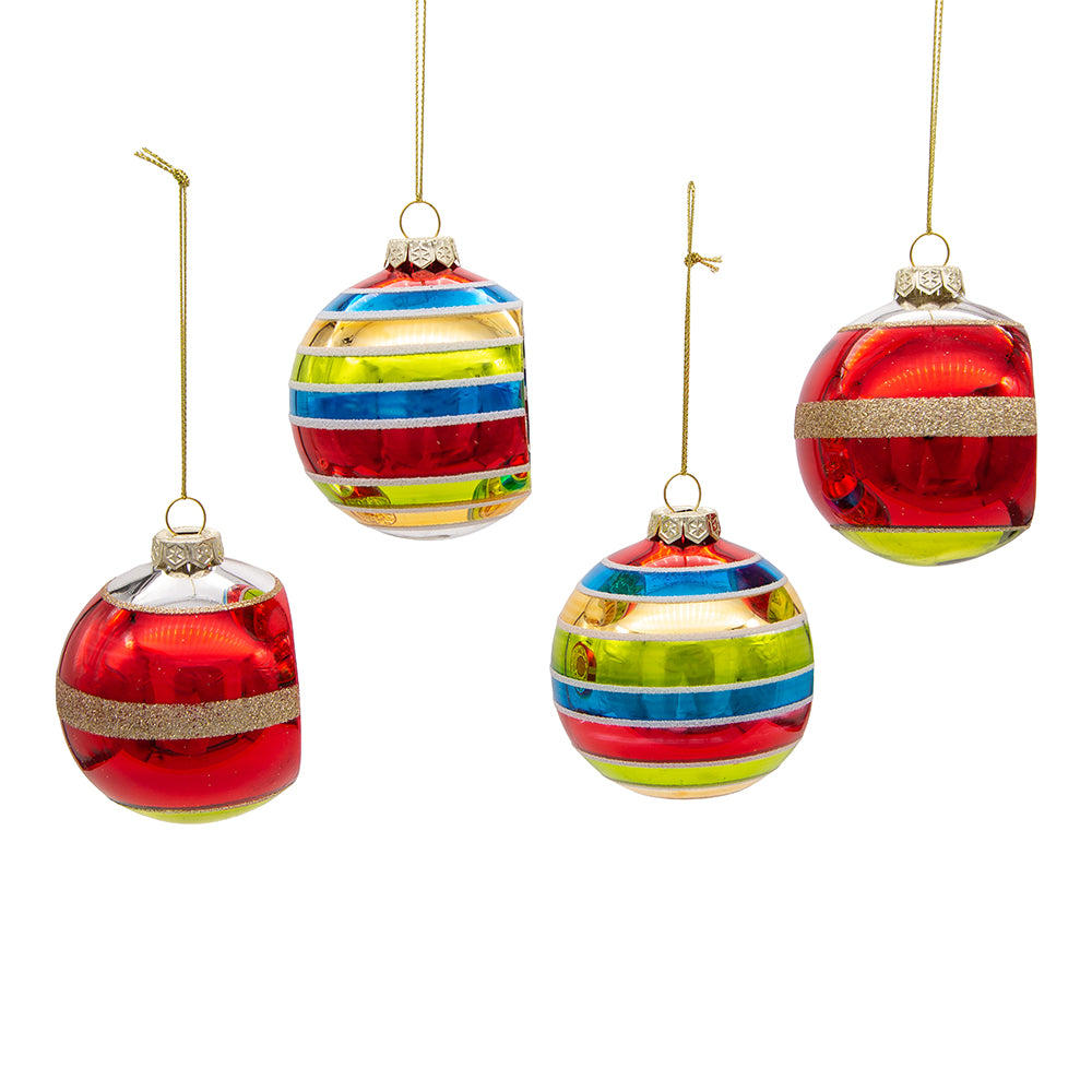3" Vintage Tinsel Glass Christmas Ornament Set of 4 - Elegant Retro Holiday Decorations