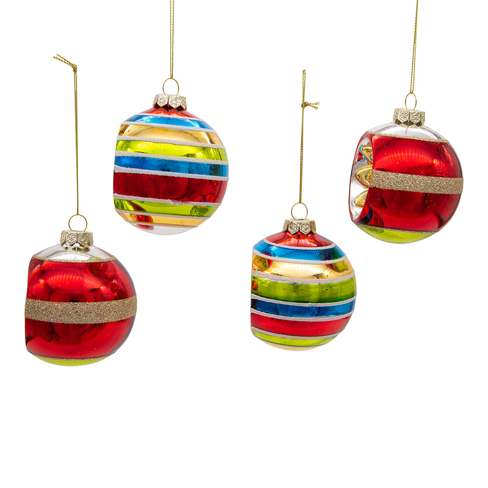 3" Vintage Tinsel Glass Christmas Ornament Set of 4 - Elegant Retro Holiday Decorations