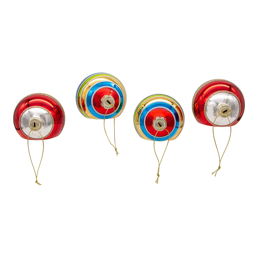3" Vintage Tinsel Glass Christmas Ornament Set of 4 - Elegant Retro Holiday Decorations