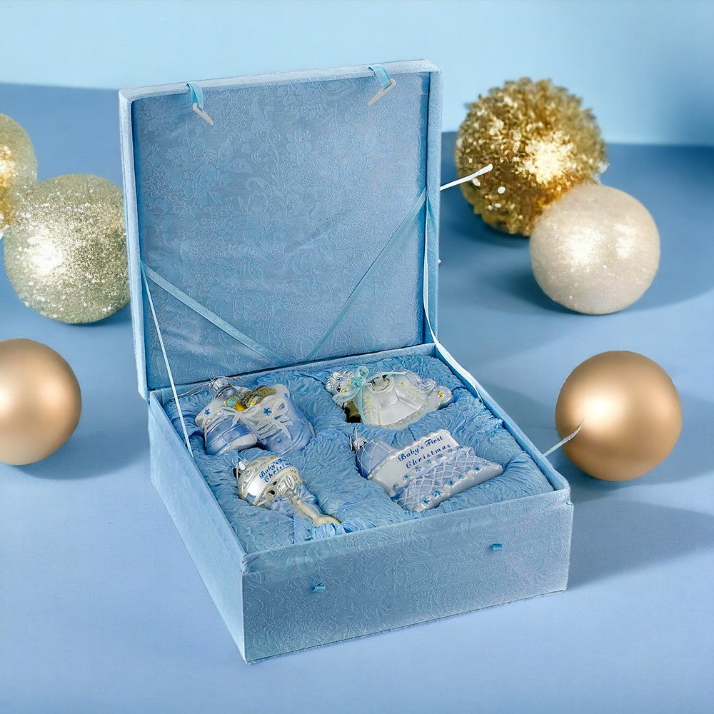 4" Noble Gems™ Baby Boy Glass Ornament Set 4-Piece Boxed Christmas Decoration
