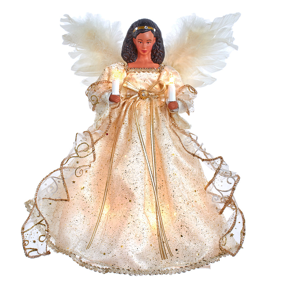 12" African American Angel Treetop- UL 10-Light Ivory & Gold