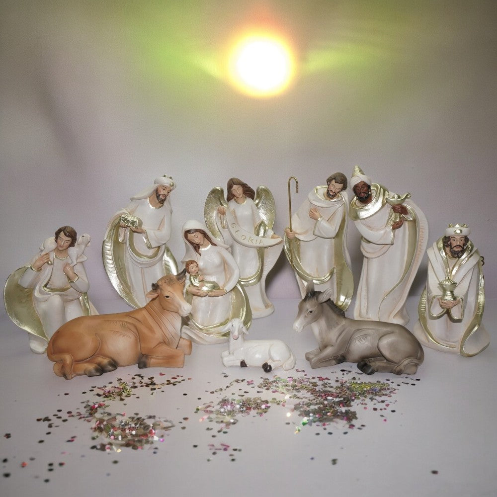 3"-10" Nativity Manger Scene - 10 PC Set - Elegant Christmas Nativity Decoration