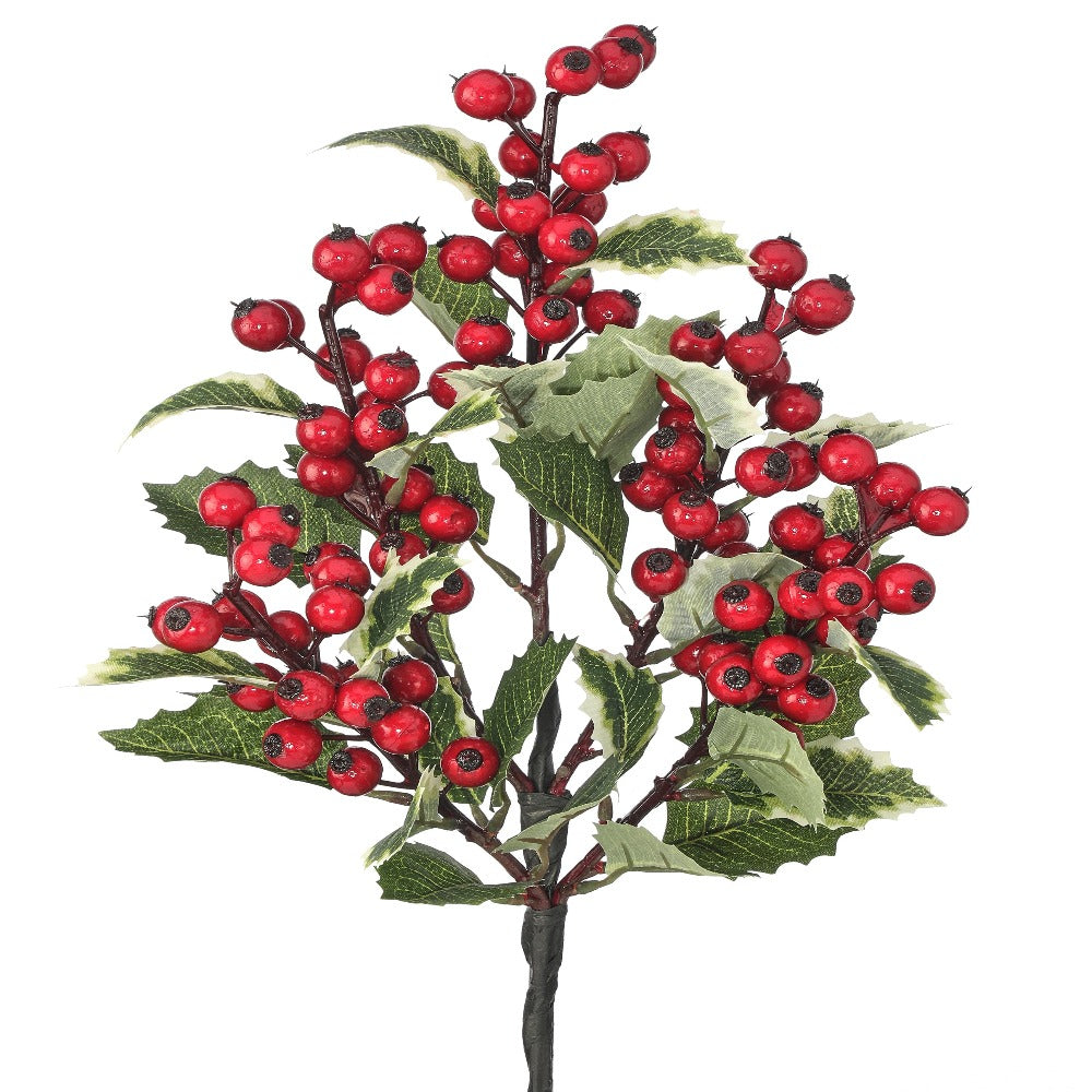 13" Waterproof Mixed Berry and Holly Spray - Durable Christmas Floral Decoration