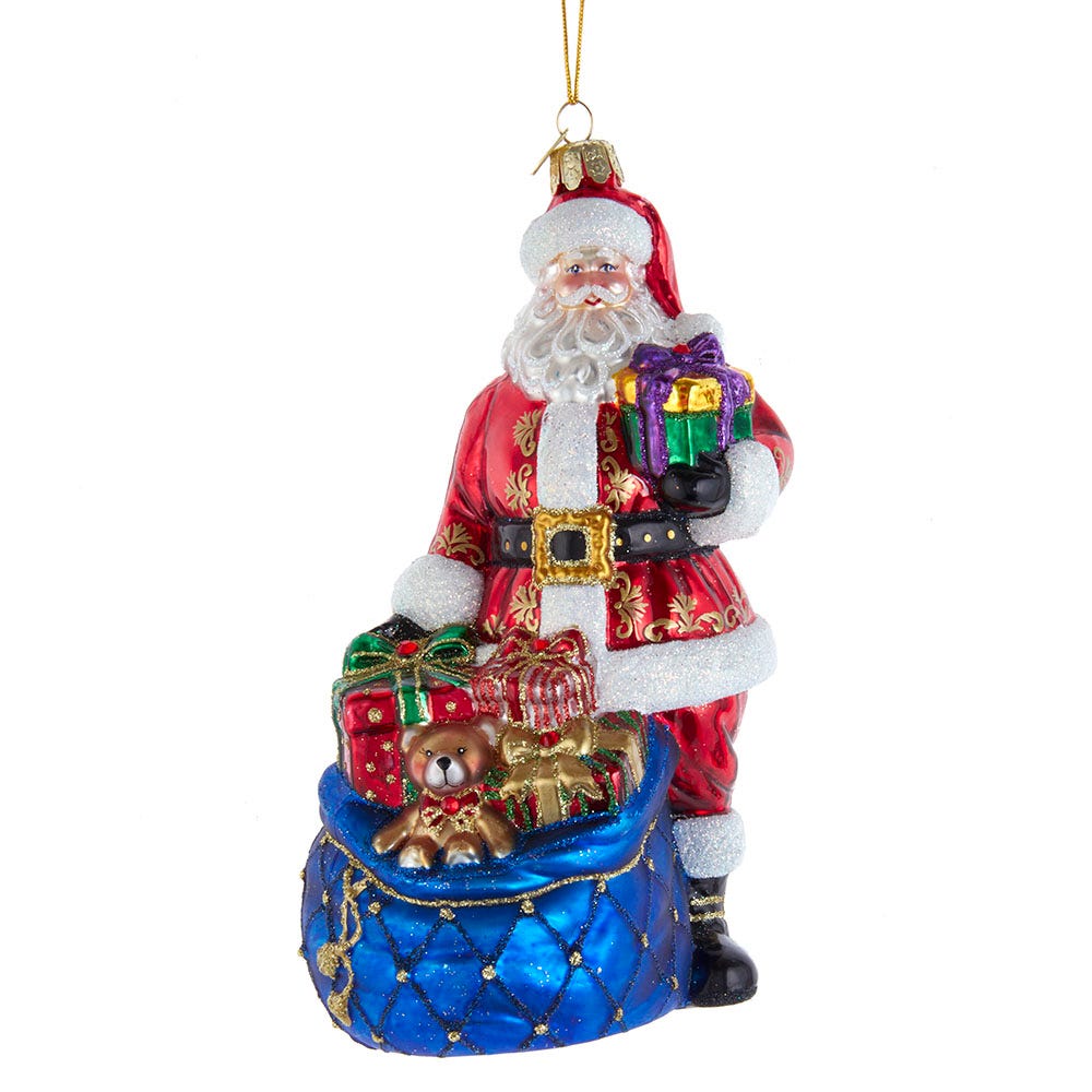 7" Bellissimo Glass Santa with Toys and Gifts Ornament | Luxurious Christmas Tree Decoration