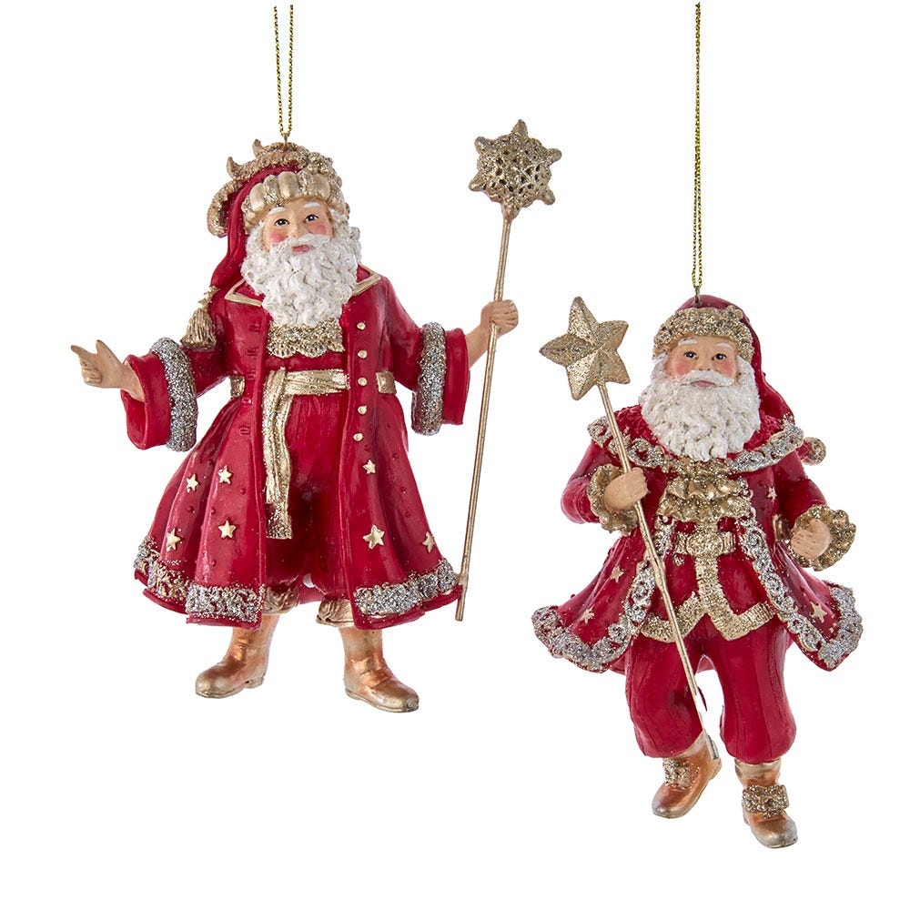 5" Regal Red Santa Ornaments – Set of 2 Assorted Resin Christmas Decorations