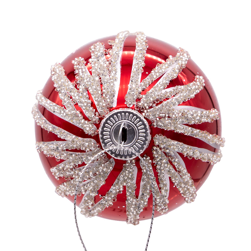 3.15" Glass Red and Silver Snowflake Ball Ornaments, 6-Piece Box Set | Festive Christmas Tree Decorations
