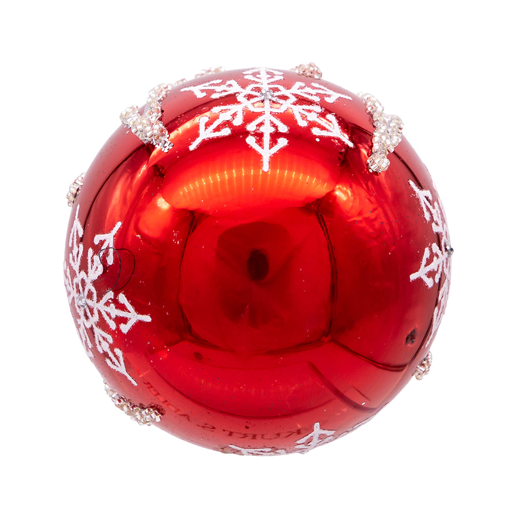 3.15" Glass Red and Silver Snowflake Ball Ornaments, 6-Piece Box Set | Festive Christmas Tree Decorations