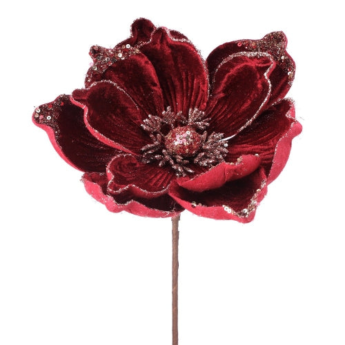 24" Velvet Magnolia Stem with Gold Trim