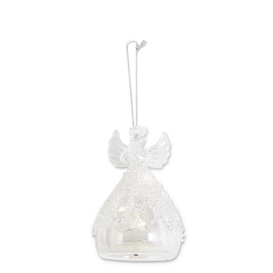 4" Glass Lattic Bead LED Angel Ornament w/Timer