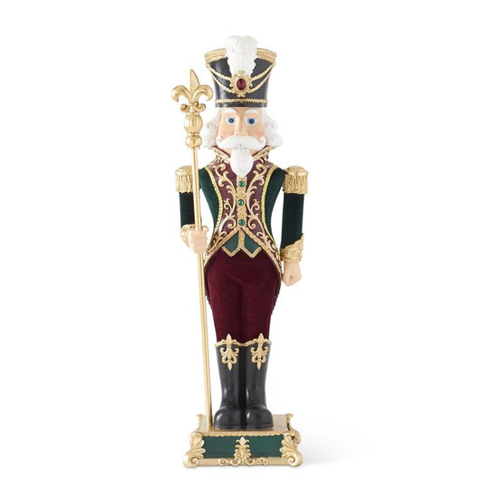 35.25" Green & Burgundy Velvet Coat Resin Soldier w/Staff
