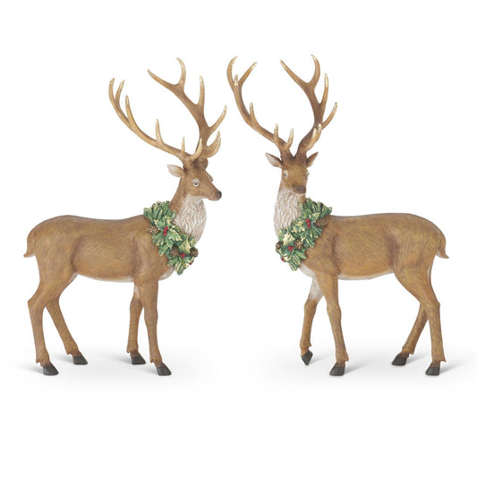 18" Reindeer Figurines with Wreaths – Holiday Deer Decorations-Set of 2