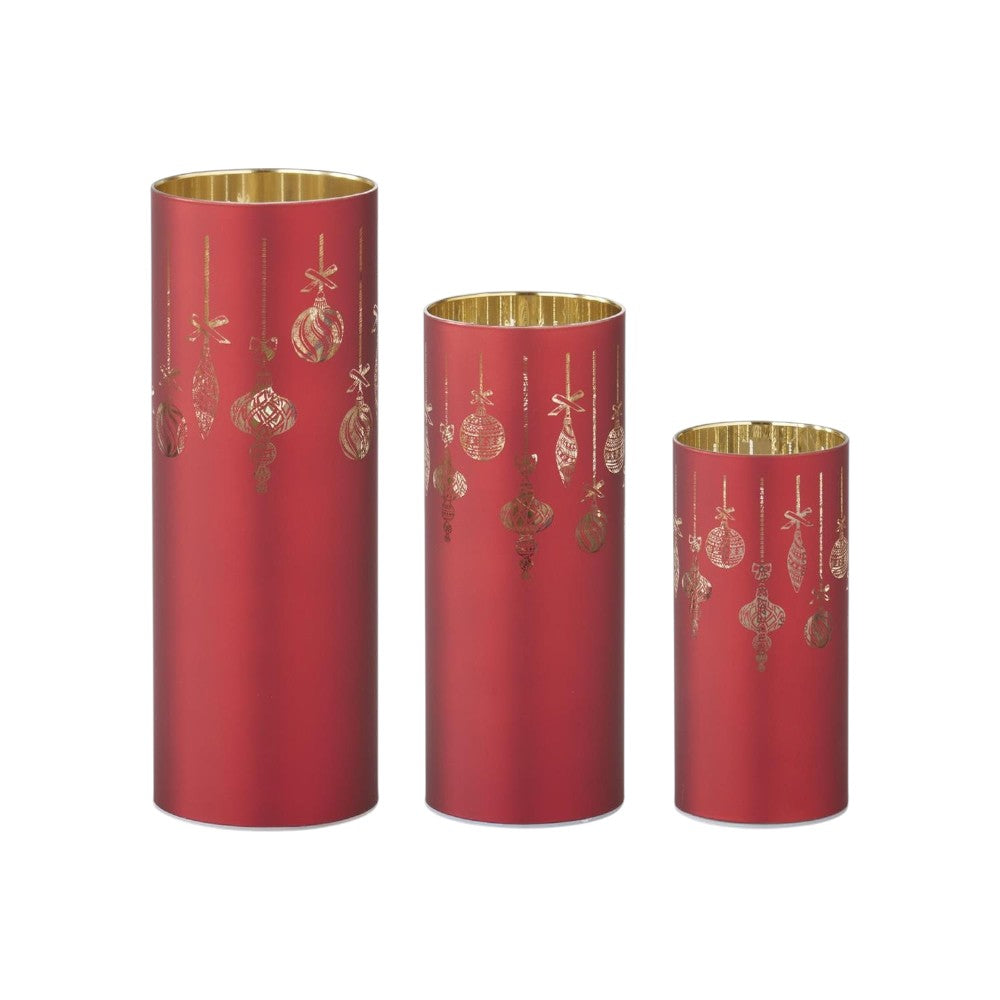 Small Red Ornament Laser Engraved LED Cylinder w/ Timer – 10"