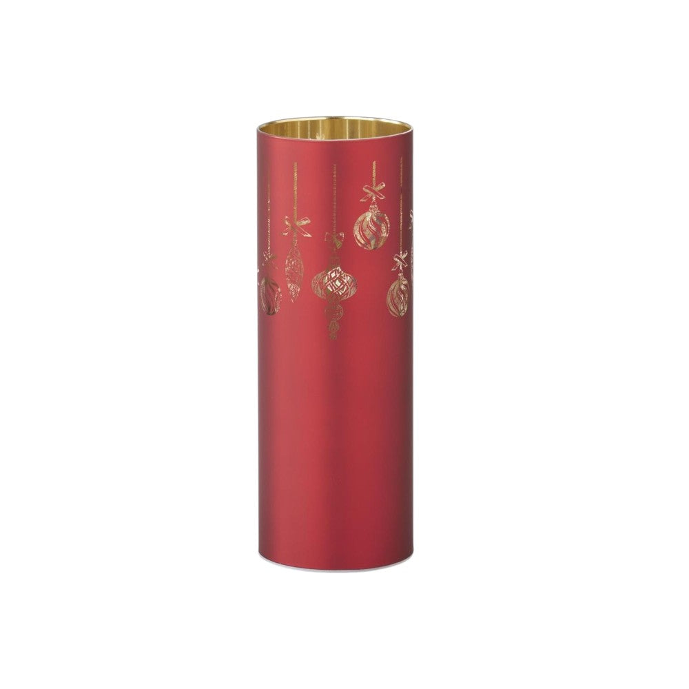 Small Red Ornament Laser Engraved LED Cylinder w/ Timer – 10"