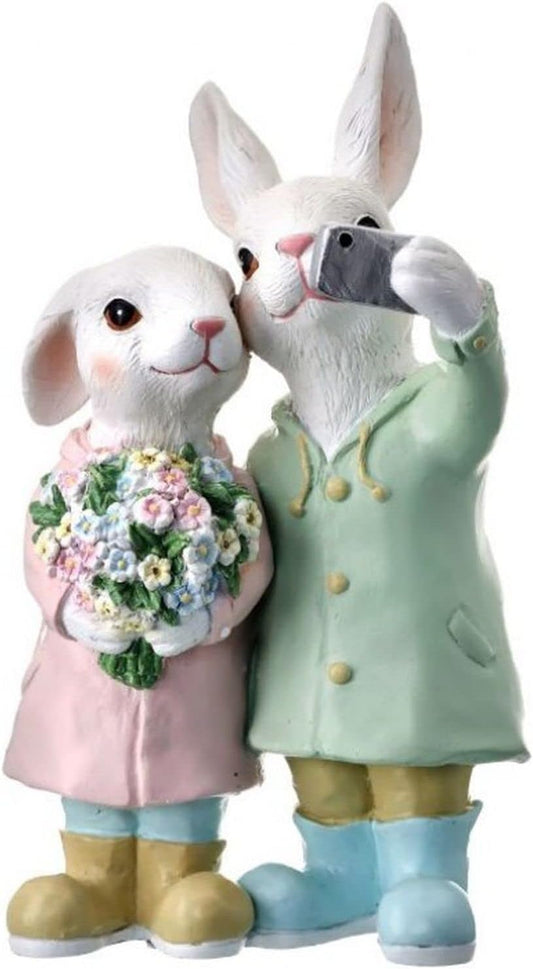 9" Pastel Bunny Selfie Figurine – Handcrafted Easter Rabbit Decoration