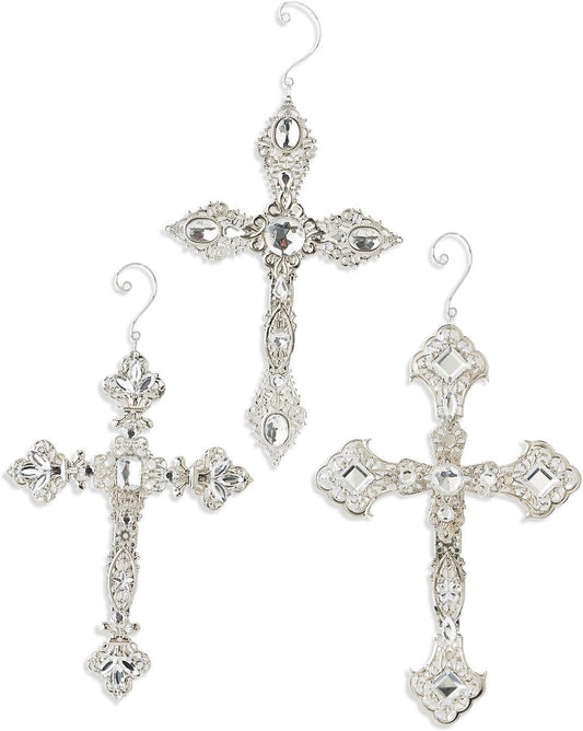 10" Two-Sided Cross Ornaments with Rhinestones – Elegant Christmas Decorations