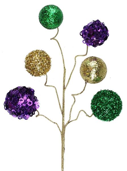 20" V Glitter/Sequin Ball Spray - Purple, Green, Gold Mardi Gras Decoration