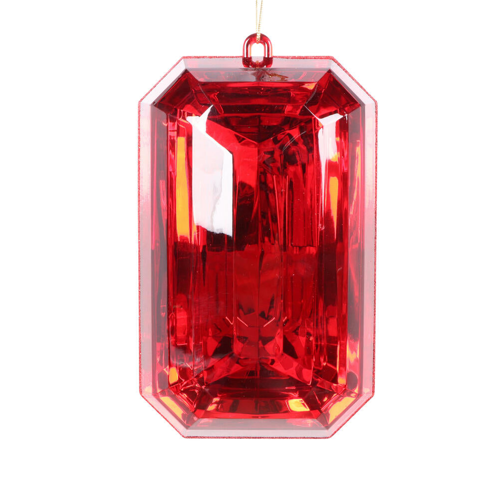 8″ Red Rectangle Jewel Glitter Ornament – Sparkling Acrylic Jewel